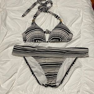 Black and white striped bikini
